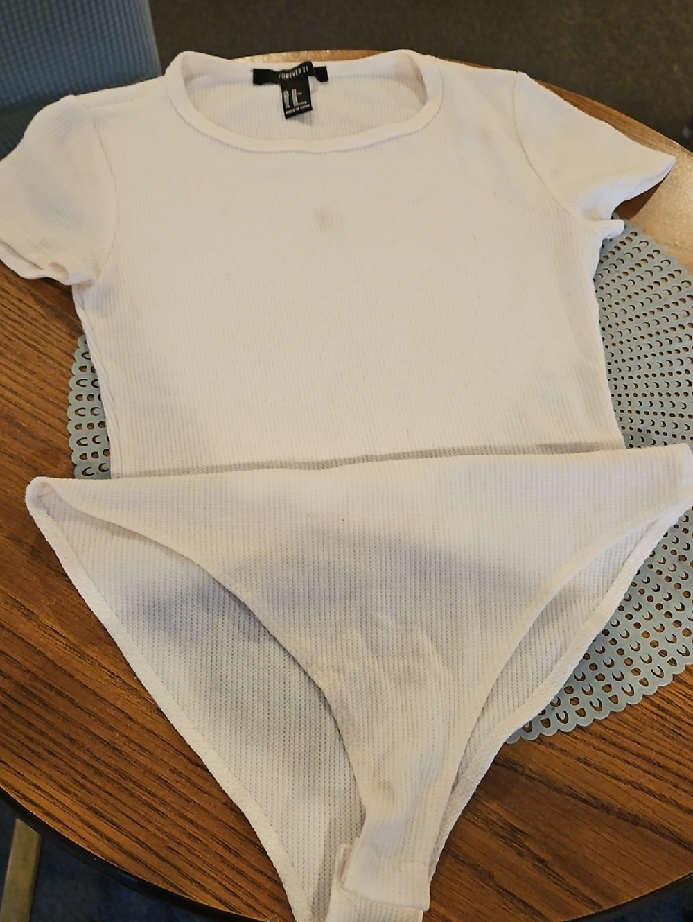 White Ribbed Short Sleeve Bodysuit